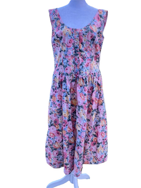 VTG Starina Nepal Cotton Floral Midi Dress Cottagecore Boho Pink M